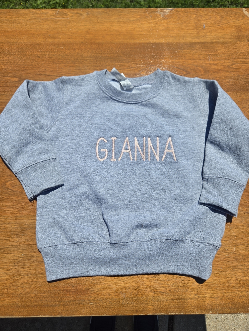 Rabbit Skins Gray Kids Sweatshirt with Pink Name Embroidery